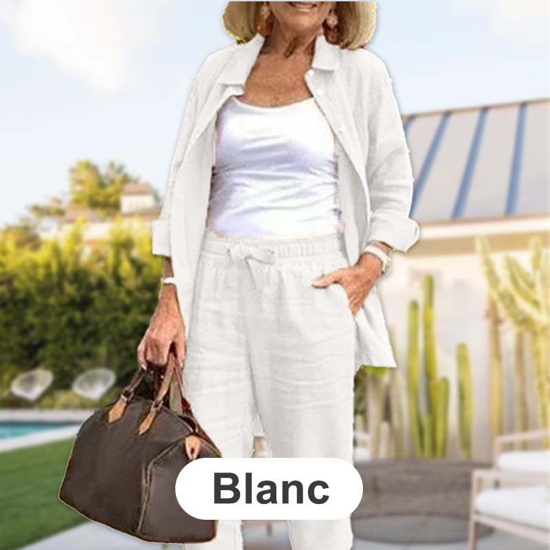 Women's Cotton Linen Long Sleeve Blouse And Pants Set ๐งฅ+๐