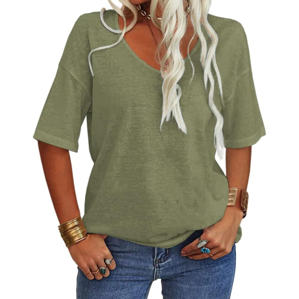 🔥Women's Solid Color V-Neck T-shirt