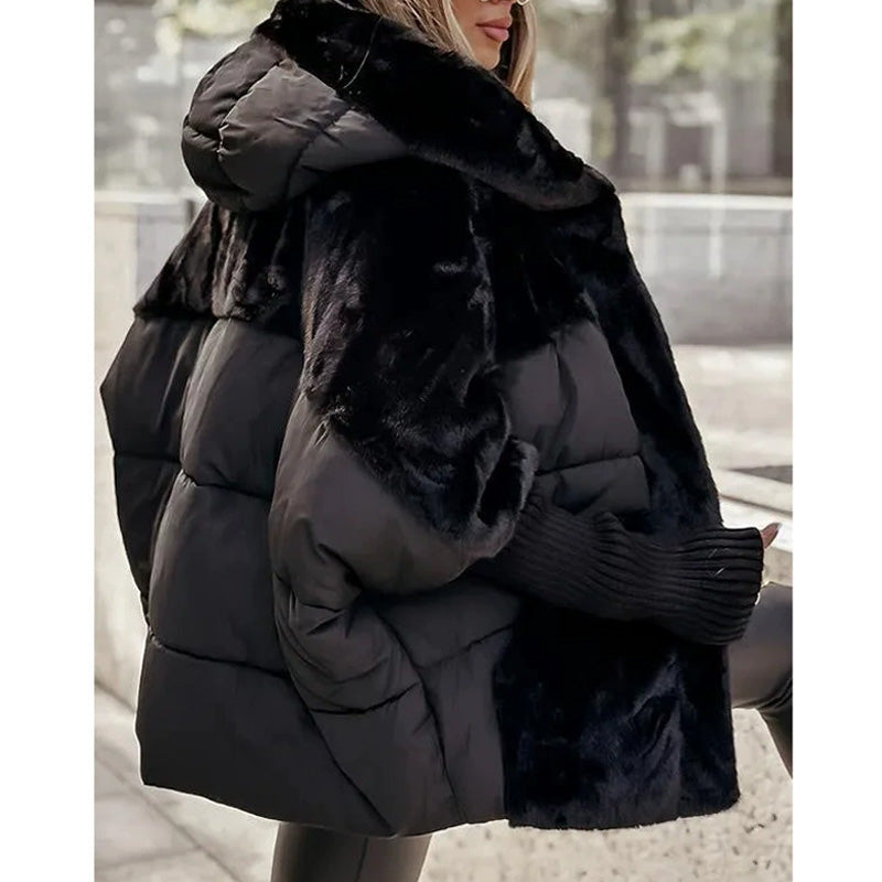 šWomenās Oversized Hooded Patchwork Puffer Coat