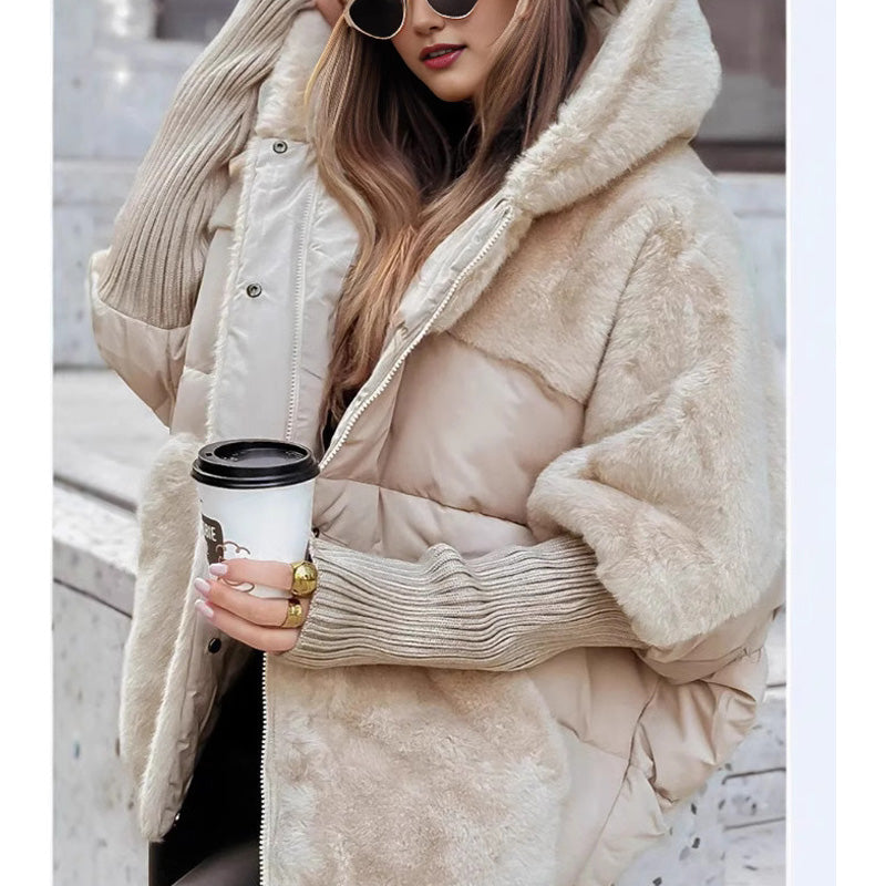 šWomenās Oversized Hooded Patchwork Puffer Coat