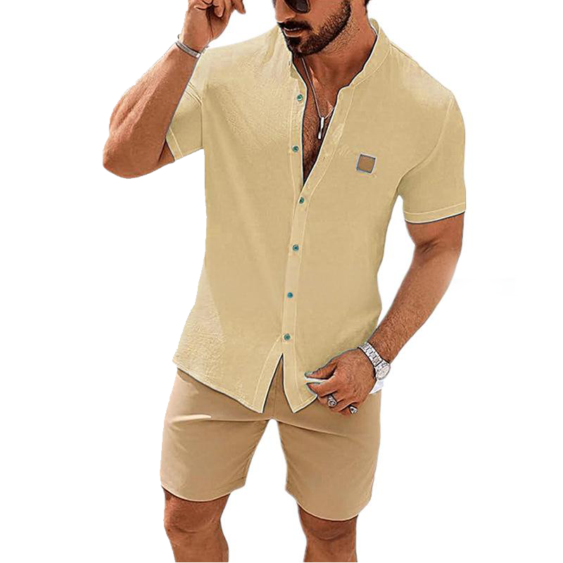 ๐ Men's Summer Casual Button-Up Shirt โ Stand Collar, Breathable & Relaxed Fit โจ