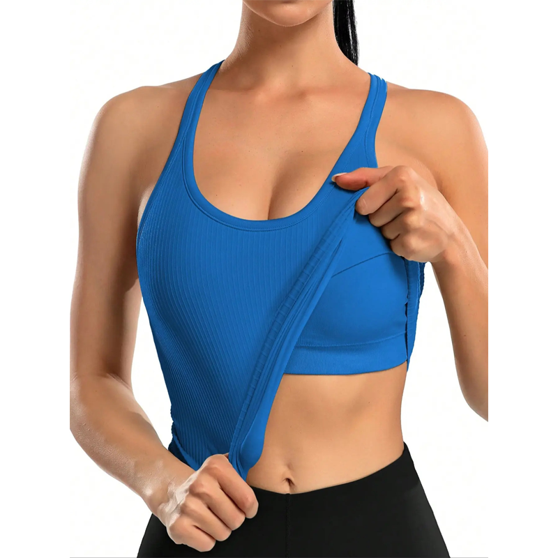 Women's Ribbed Racerback Tank Top with Built-in Bra
