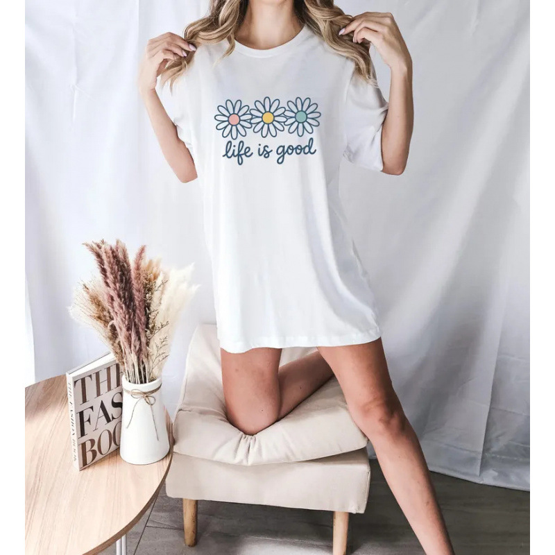 ๐ "Life is Good" T-Shirt โ Daisy Graphic, Cotton, Relaxed Fit, Positive โจ