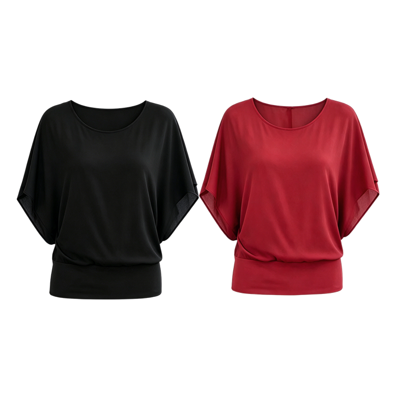 ๐โจ Women's Premium Blend Fitted Blouse โ Elegant Batwing Sleeve Banded Hem Tunic Top