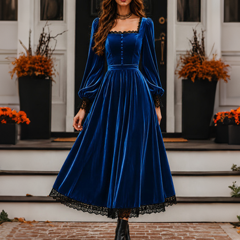 ๐ Women's Vintage Square Neck Velvet Dress โ Timeless Elegance Meets Luxe Comfort
