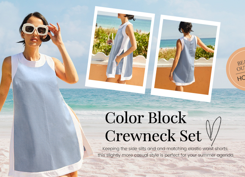 Women's Casual Color Block Sleeveless Tops Matching Shorts