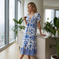 🌼Printed Casual Dress With V-Neckline and Fringes on the Short Sleeves