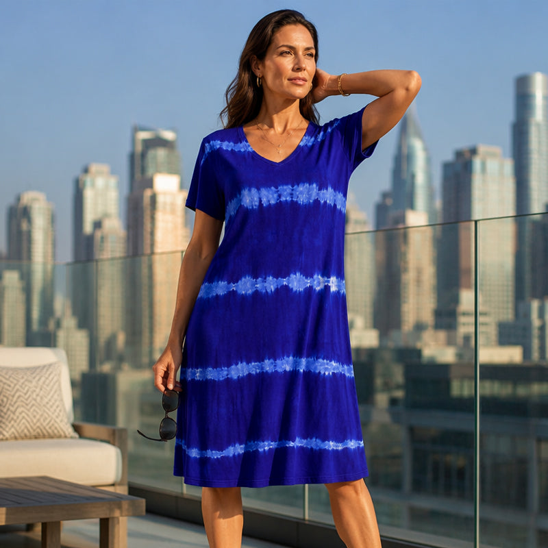 👗Tie-dye Striped Short-sleeved Loose T-shirt Dress