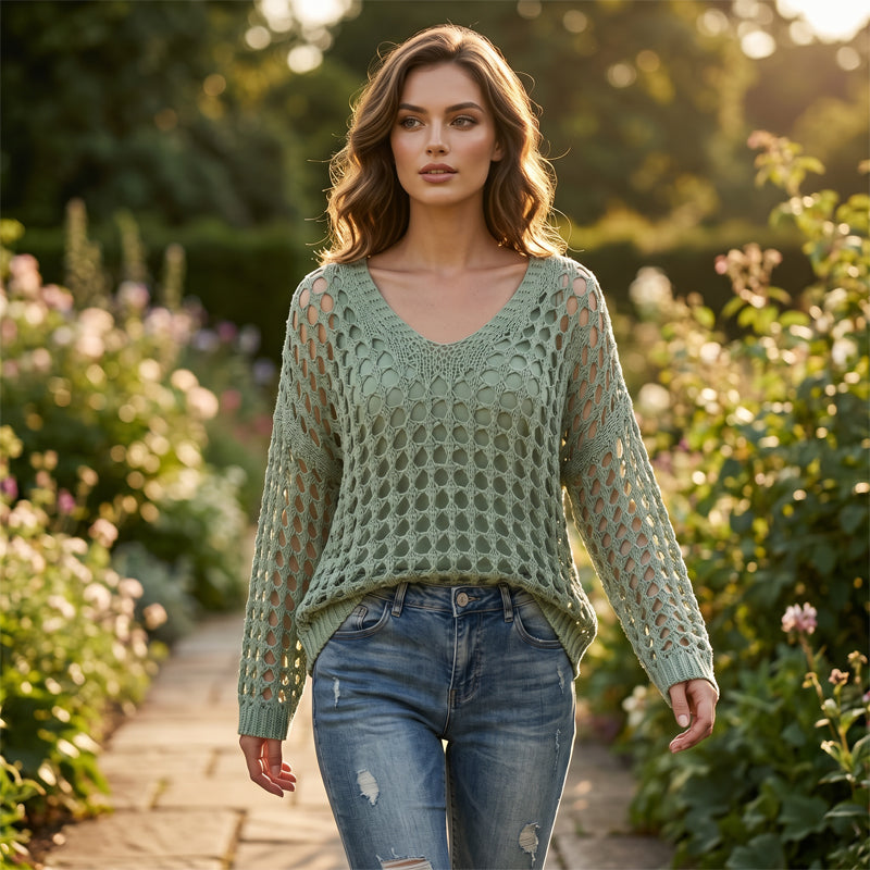 🌸New Arrival🌸Women’s Casual Solid Color Crochet Knit Top