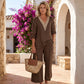 Women's V-Neck Top & Wide-Leg Pants