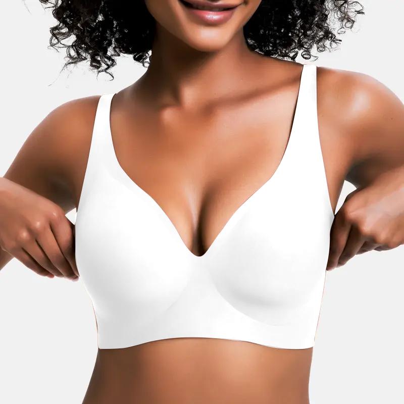 💜LAST DAY-50% OFF💜Jelly Wireless Womens Comfortable Wireless Bras Push Up Bralettes Seamless Tshirts Bras Deep V Everyday Bras