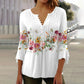 Women's Floral Button V-Neck Pleated 3/4 Sleeve T-Shirt
