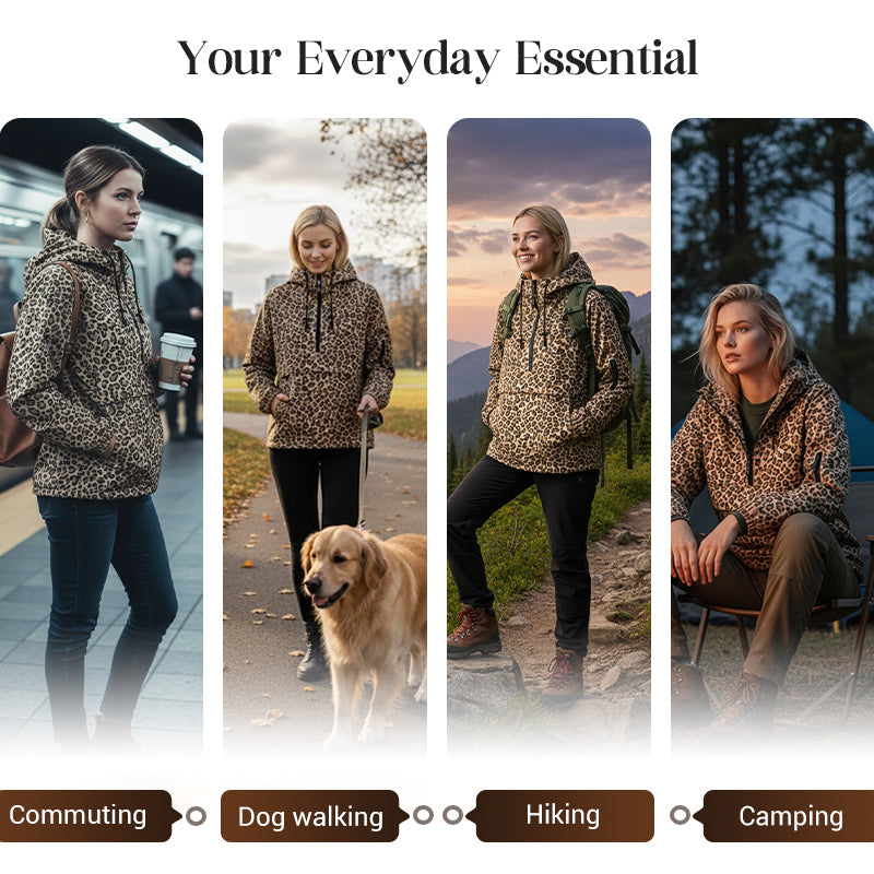 Leopard Print Hooded Pullover with Kangaroo Pocket