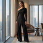 👗Women's Elegant One-Shoulder Jumpsuit – Wide-Leg Flow, Wrap Skirt Detail & Premium Breathable Fabric for a Chic Look 💃