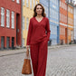 ✨ NEW! Women's V-Neck Lounge Set with Wide-Leg Pants
