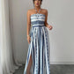 👗 Geometric Jumpsuit with Halter Neckline & Side Slit – Unique print & elastic back
