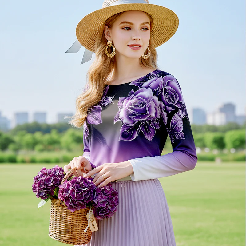 Floral Long Sleeve Round Neck Top