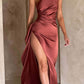 ⏳Time-limited Special⏰Fits Your Curves Satin One Shoulder Drape Slit Maxi Dress