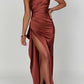 ⏳Time-limited Special⏰Fits Your Curves Satin One Shoulder Drape Slit Maxi Dress