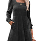 💖 Women's Square Neck Lantern Sleeve Ribbed Dress|Glow in Autumnal Elegance!🍁