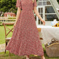 👗Women's Casual Floral Print Short Flutter Sleeve Smocked High Waist Flowy Maxi Dress