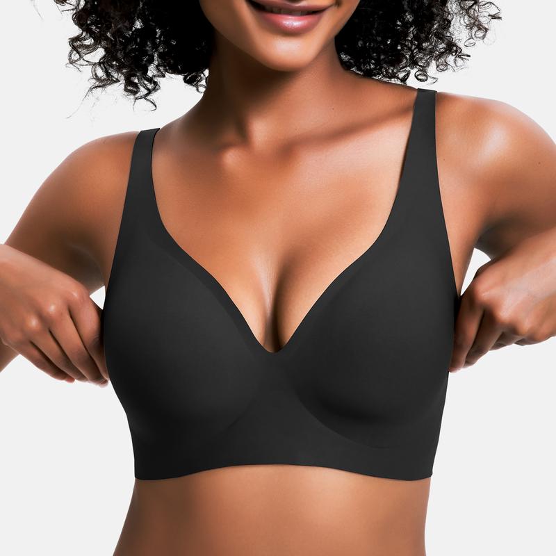 💜LAST DAY-50% OFF💜Jelly Wireless Womens Comfortable Wireless Bras Push Up Bralettes Seamless Tshirts Bras Deep V Everyday Bras