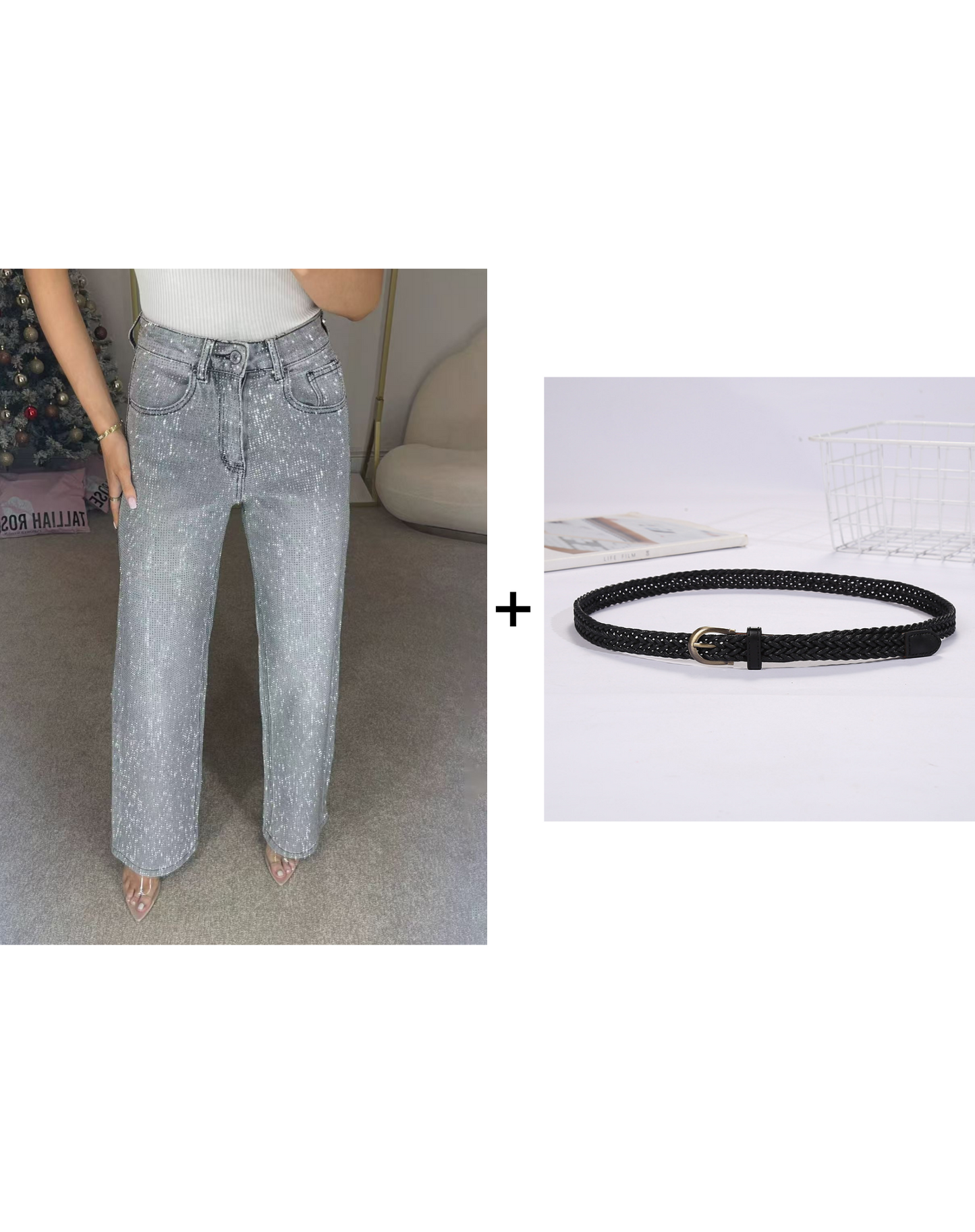 🔥Straight Leg Jeans With Rhinestones