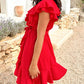 💖Women's Elegant Waist Tie V-Neck Ruffle Dress