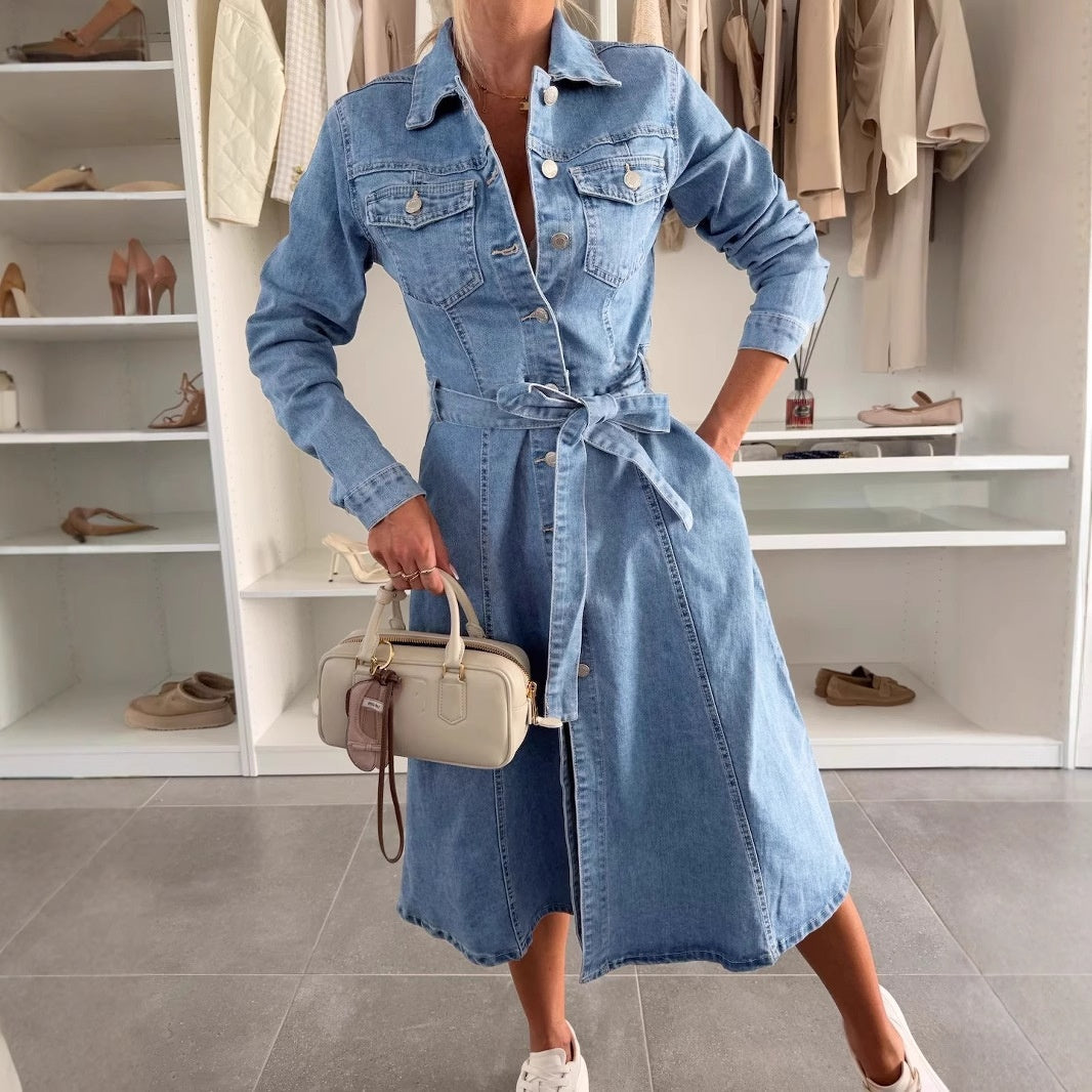 Women's Button Down Long Sleeve Denim Dress