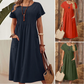👗 Women’s Pleated Short-Sleeve Dress with Pockets – Soft Cotton-Linen Blend ☀️👜