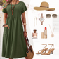 👗 Women’s Pleated Short-Sleeve Dress with Pockets – Soft Cotton-Linen Blend ☀️👜