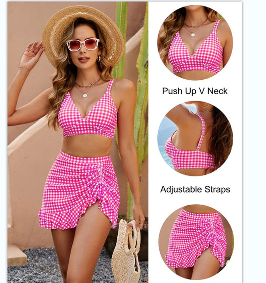 Gingham High Waisted Tummy Control Bikini Sets👙