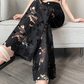 💜Women’s Spliced Hot Rhinestones Printing Hollow Pants