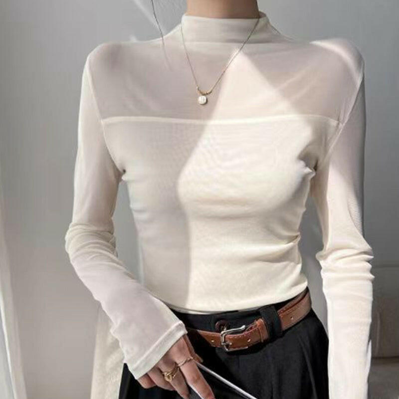 🎉Women's Sparkle Mesh Sheer Long Sleeve Ruched Top