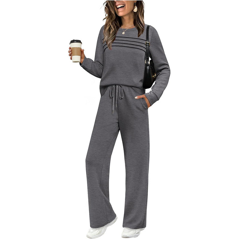 💐Women's Crew Neck Top & Drawstring Pants Set