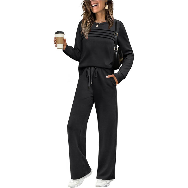 💐Women's Crew Neck Top & Drawstring Pants Set