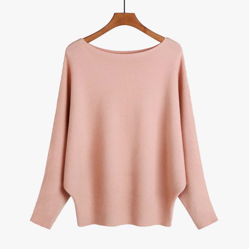 Women's Boat Neck Dolman Sleeve Ribbed Knitted Sweaters