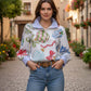 Christmas Ornaments Print Striped Collar Top