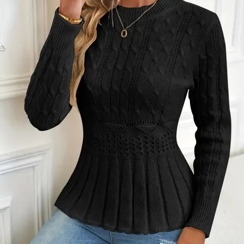 Women's Chunky-Knitted Crew Neck Peplum Sweater🧶👚