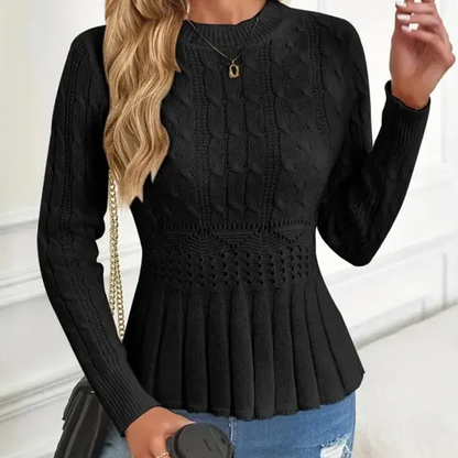Women's Chunky-Knitted Crew Neck Peplum Sweater🧶👚