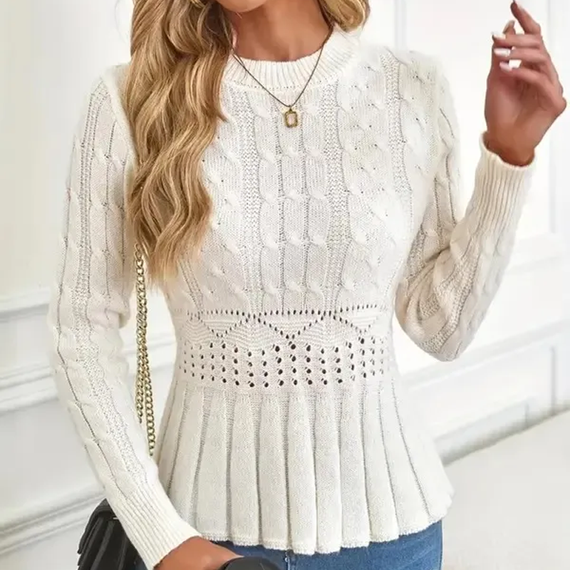 Women's Chunky-Knitted Crew Neck Peplum Sweater🧶👚