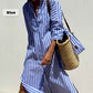 Classic Striped Lace-Up Shirt Dress