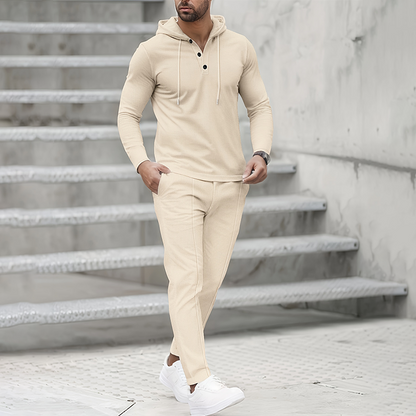 Men's Solid Color Hoodie Tracksuit 2-Piece Set