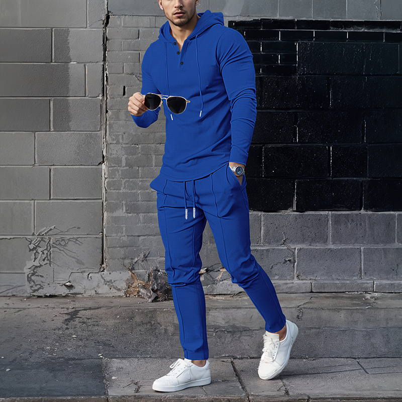 Men's Solid Color Hoodie Tracksuit 2-Piece Set