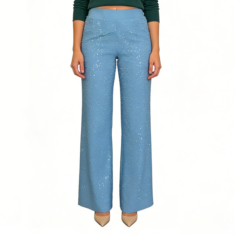 High-Waist Glitter Straight-Leg Trousers