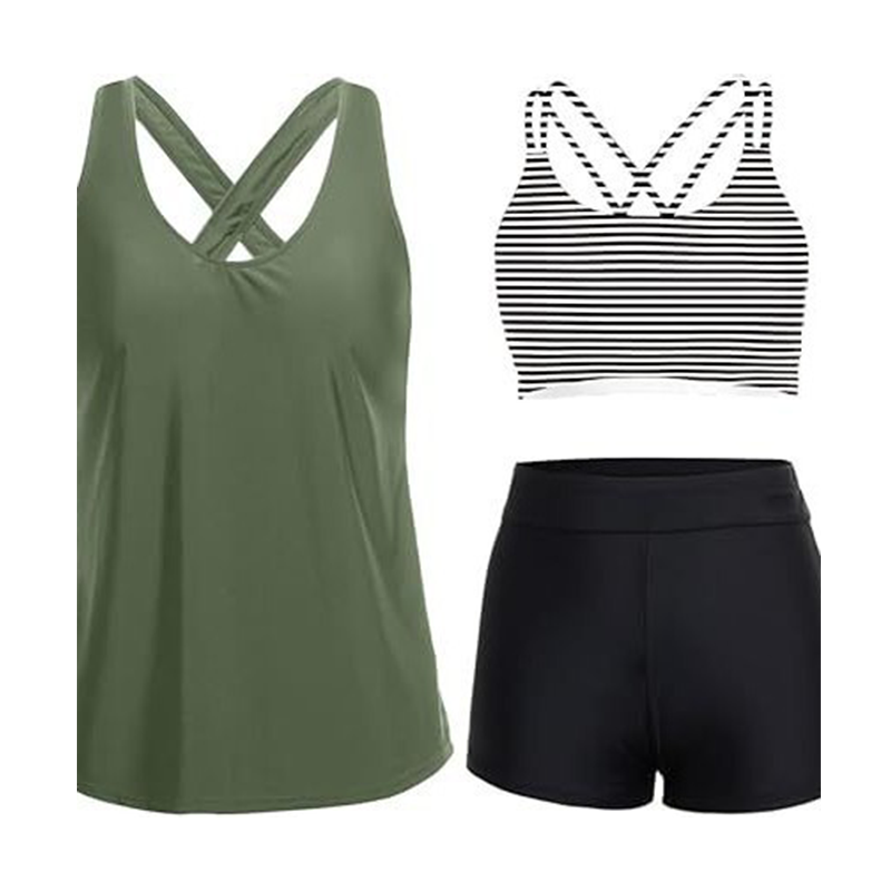 Women's 3-Piece Tankini Swimsuit with Boy Shorts