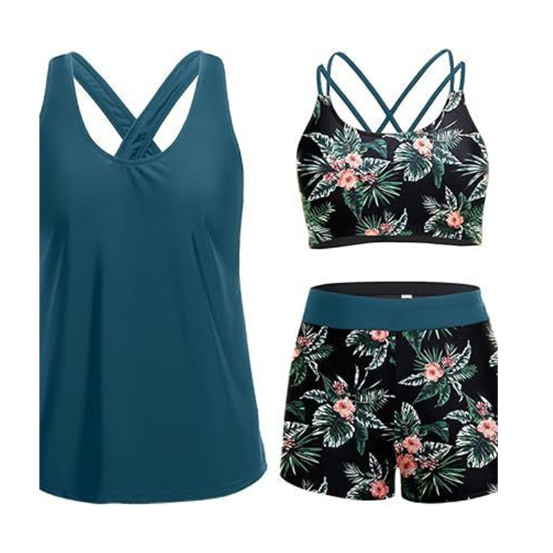 Women's 3-Piece Tankini Swimsuit with Boy Shorts