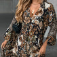 Elegant V-Neck Long-Sleeve Printed Dress