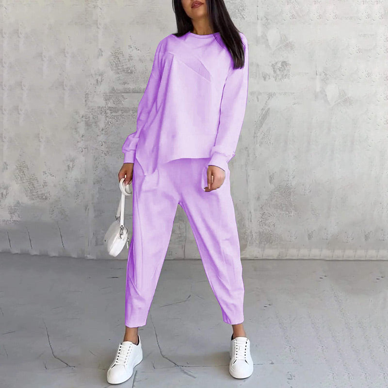 🔥Women's Irregular Hem Top & Casual Pants Set