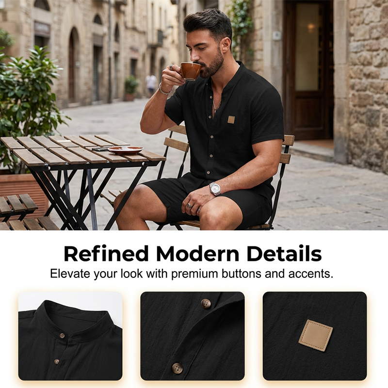 👔 Men's Summer Casual Button-Up Shirt – Stand Collar, Breathable & Relaxed Fit ✨